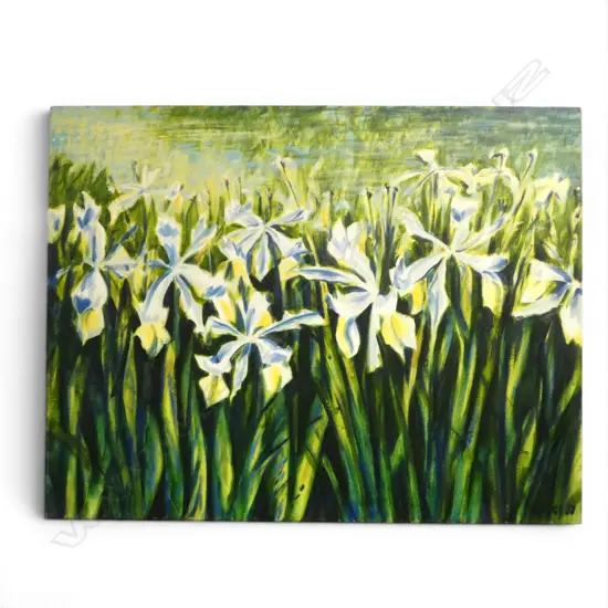 ROGER STAPLES, 'FIELD OF IRISES' 2000, OIL ON CANVAS, 710 x 920mm