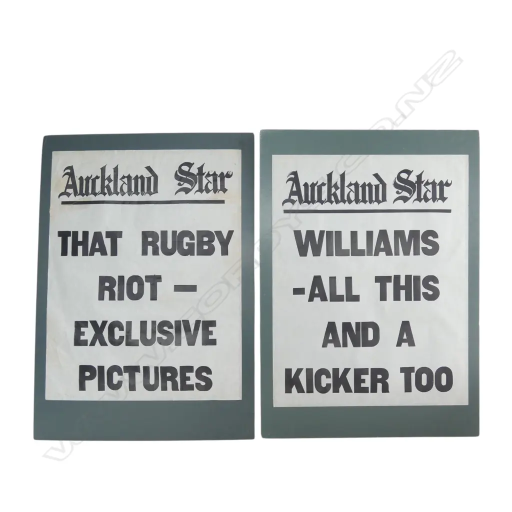  2 AUCKLAND STAR 1970 BILLBOARDS ALL BLACKS ST AFRICA & RUGBY RIOT - DETAILS ON REVERSE Image 1++