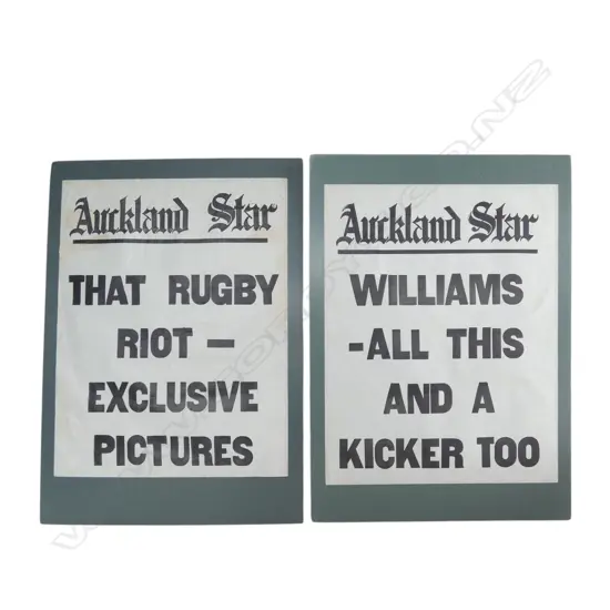  2 AUCKLAND STAR 1970 BILLBOARDS ALL BLACKS ST AFRICA & RUGBY RIOT - DETAILS ON REVERSE