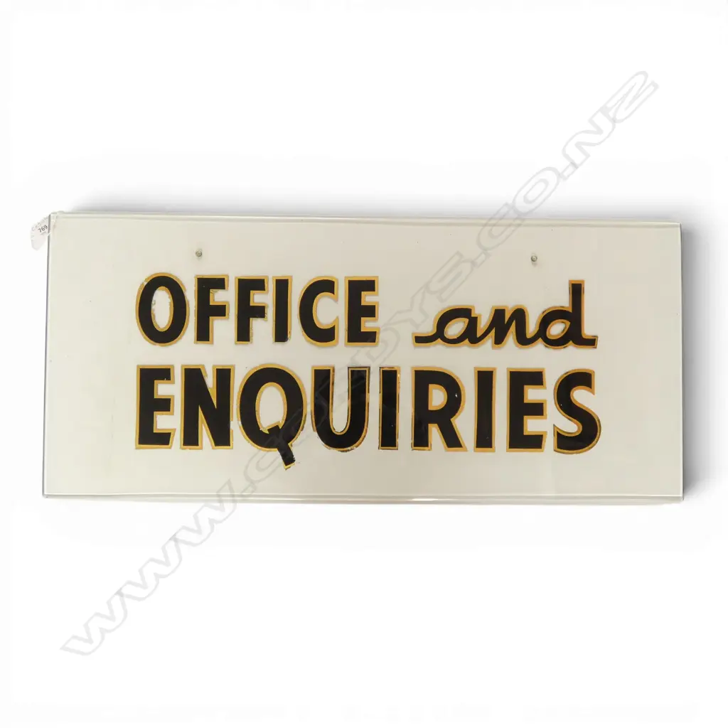 VINTAGE GLASS SIGN 'OFFICE & ENQUIRIES' 380x860mm Image 1++
