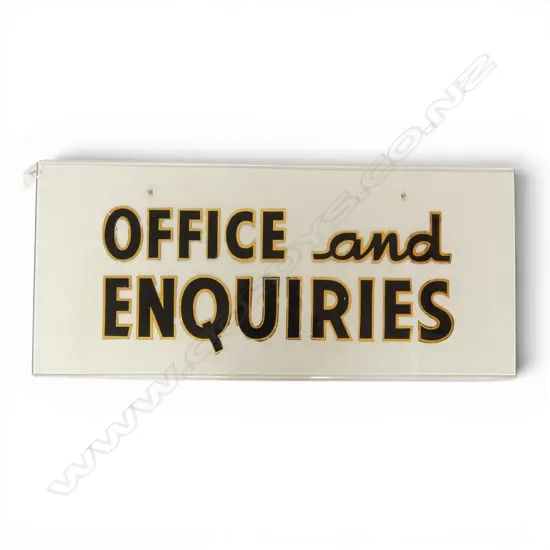 VINTAGE GLASS SIGN 'OFFICE & ENQUIRIES' 380x860mm