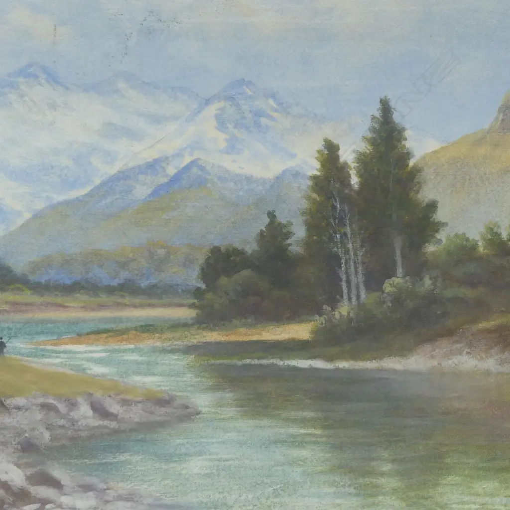 FRANK BROOKE-SMITH, ANGLING IN THE SOUTHERN ALPS 1928, PASTEL, 380 X 580mm Image 1++