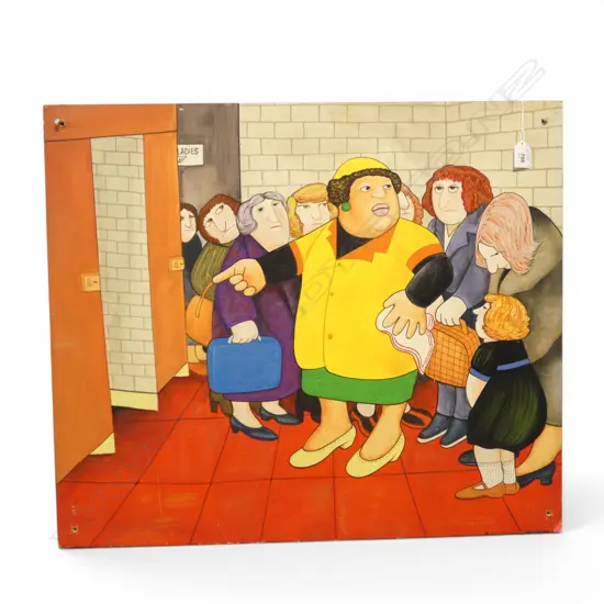 BERYL COOK STYLE PAINTING 'LADIES TOILET WALL' 600x700mm