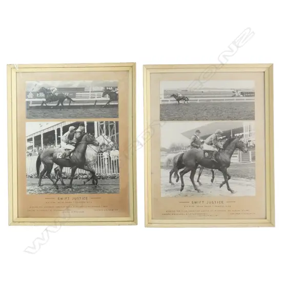 PR FRAMED ‘SWIFT JUSTICE’ RACEHORSE PHOTOGRAPHS 1977-80, L.500MM W.400MM  