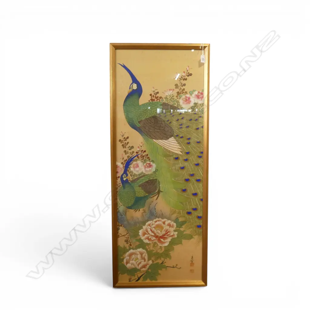 ORIENTAL PEACOCK ARTWORK ON SILK 1080x400mm Image 1++