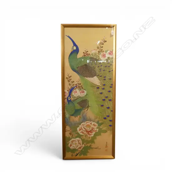 ORIENTAL PEACOCK ARTWORK ON SILK 1080x400mm