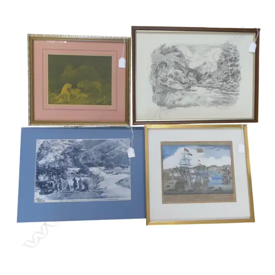 3 FRAMED WORKS + PRINT OF WAKATIPU 330x440mm