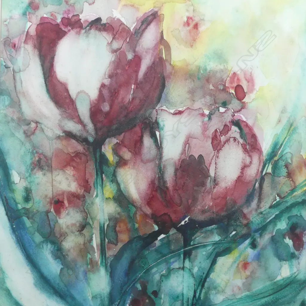 BARBARA VON SEIDA, RED TULIPS, WATERCOLOUR, 480x390mm Image 1++