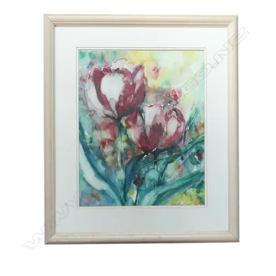 BARBARA VON SEIDA, RED TULIPS, WATERCOLOUR, 480x390mm