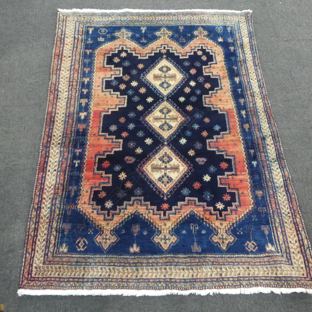 HAND KNOTTED WOOL PILE AFSHAR RUG 2160x1650mm Image 1++