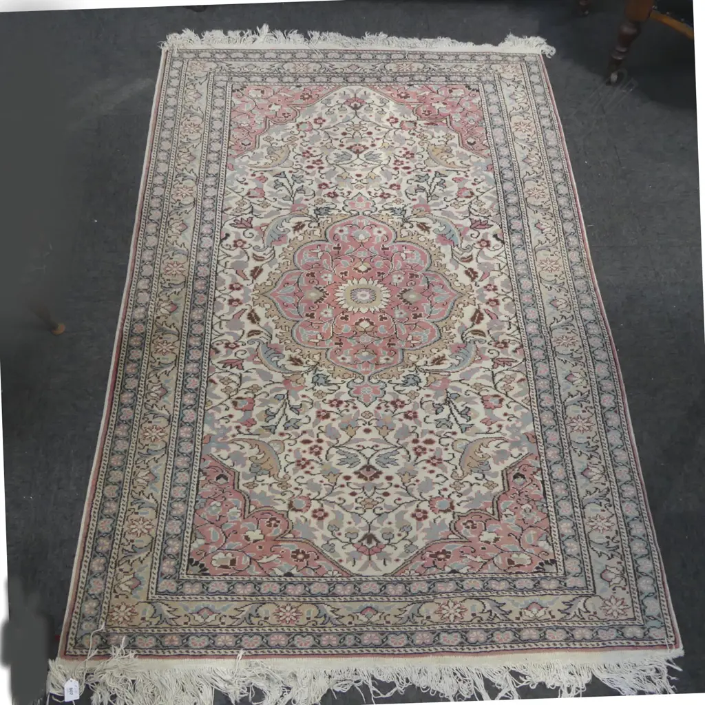 PERSIAN HAND KNOTTED TOWN RUG wool on cotton SOFT PINK & PALE TONES 1800 X 1200mm Image 1++
