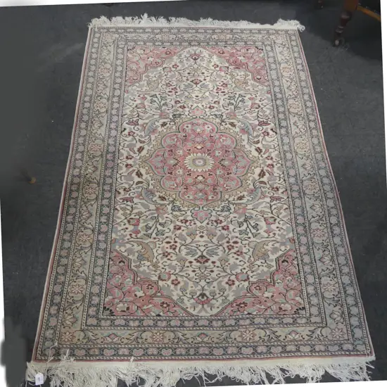 PERSIAN HAND KNOTTED TOWN RUG wool on cotton SOFT PINK & PALE TONES 1800 X 1200mm