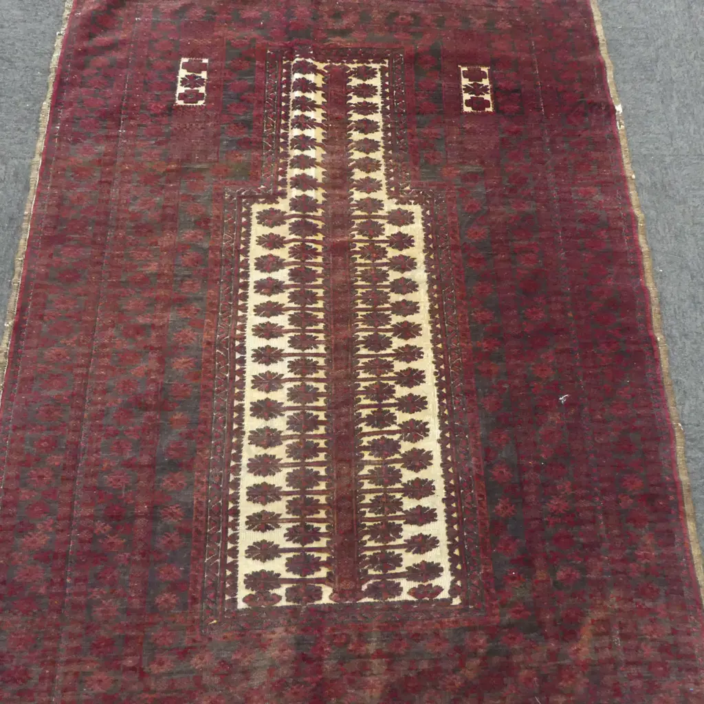 HAND KNOTTED WOOL PILE PRAYER RUG 1450x1050mm Image 1++