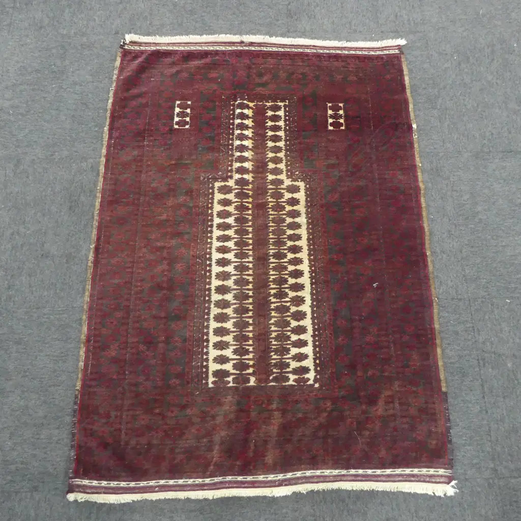 HAND KNOTTED WOOL PILE PRAYER RUG 1450x1050mm Image 1++