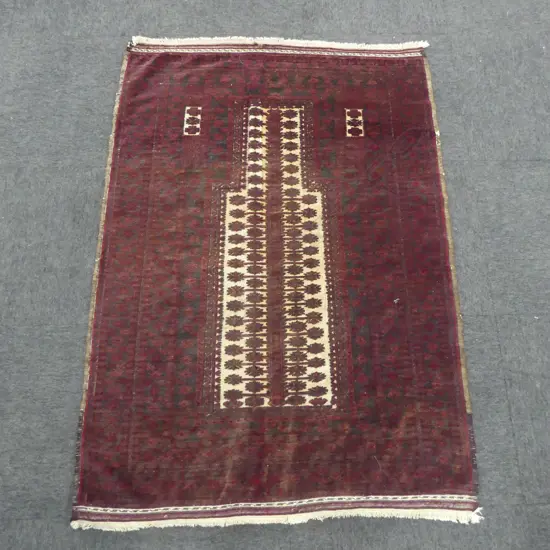 HAND KNOTTED WOOL PILE PRAYER RUG 1450x1050mm