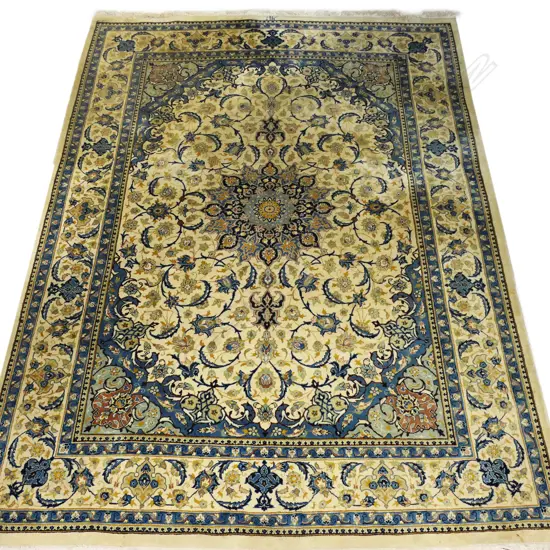LARGE HAND KNOTTED PERSIAN CARPET 2550 x 3550mm  (some stains and discolouration).