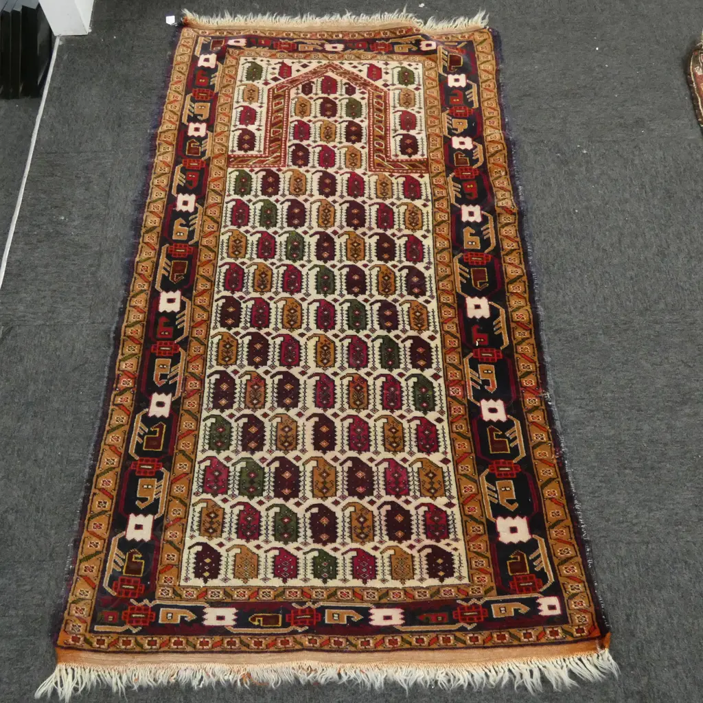 HAND KNOTTED ALL WOOL PRAYER RUG - BOTEH DESIGN 1600x980mm Image 1++