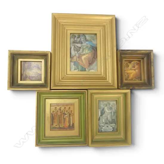 5 PRINTS IN GOLD PAINTED FRAMES LARGEST 310x260mm overall size