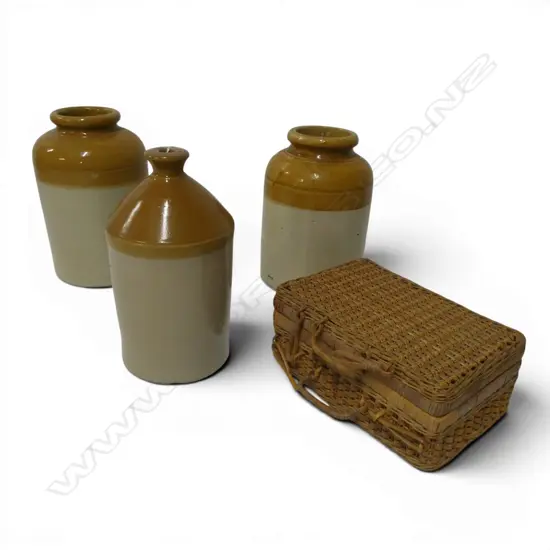 3 CROCKS + WOVEN CANE CASE