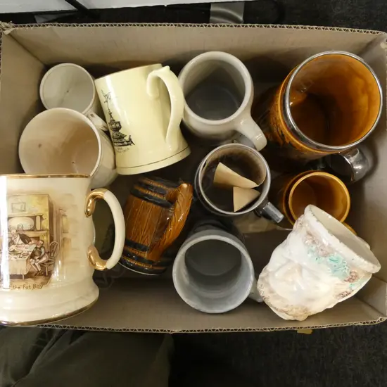 12 ASSORTED CHINA GLASS ETC BEER MUGS