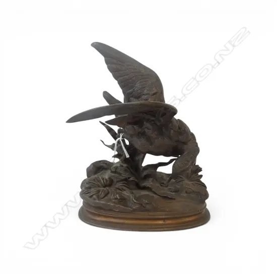 FRENCH BRONZE FIGURE OF A BIRD AFTER JULES MOIGNIEZ H.220mm