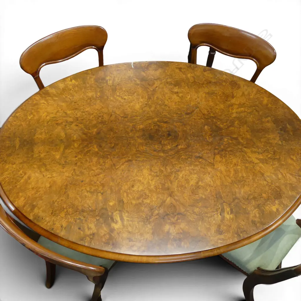 VICTORIAN WALNUT LOO TABLE L.1440 H.740mm + 4 VICTORIAN CHAIRS Image 1++