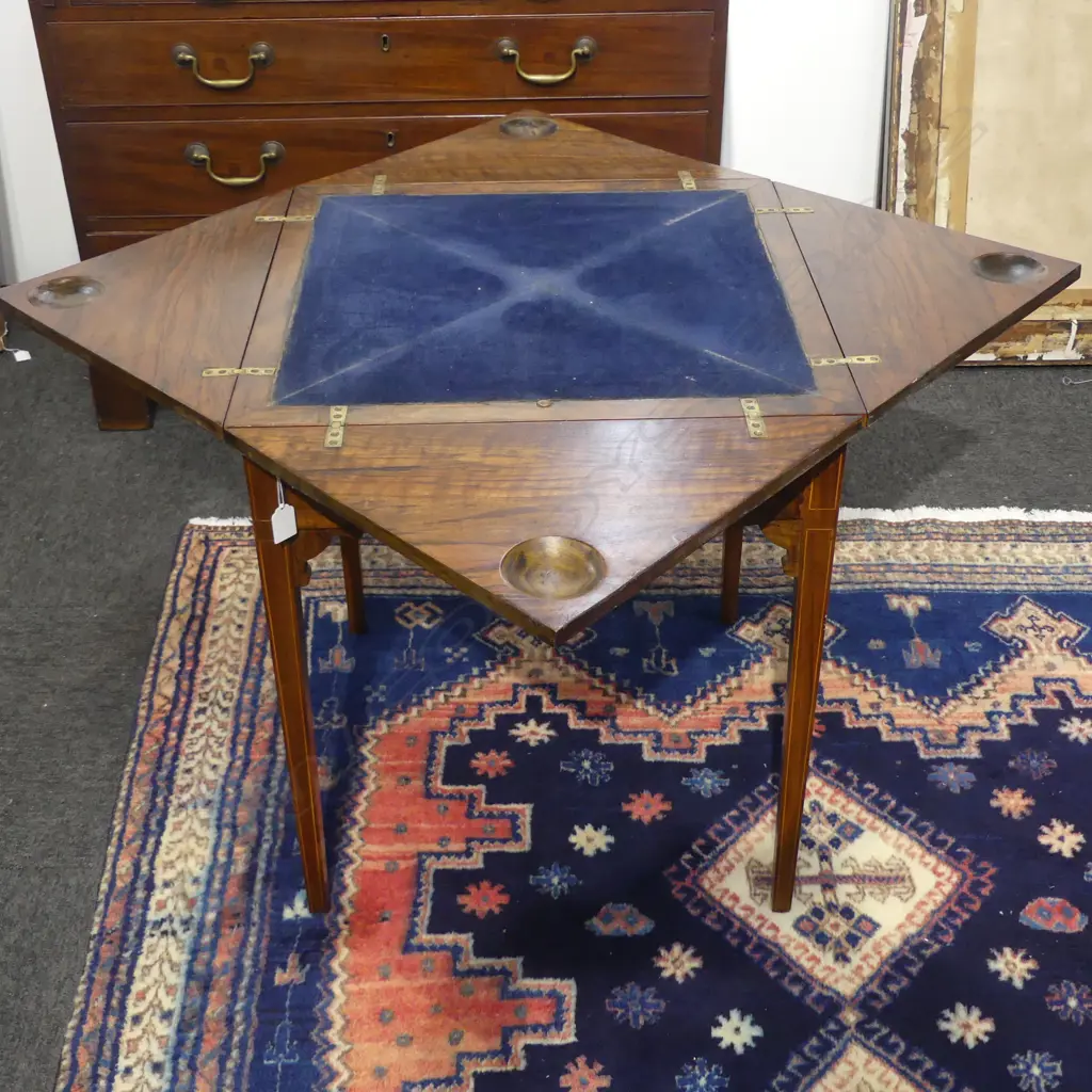EDWARDIAN MAHOGANY ENVELOPE CARD TABLE 550x550x640mm Image 1++