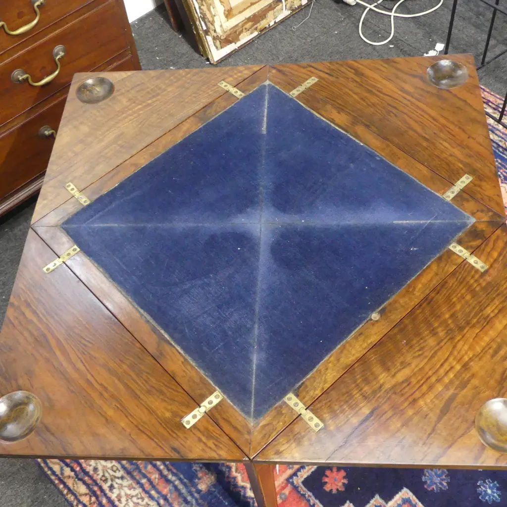 EDWARDIAN MAHOGANY ENVELOPE CARD TABLE 550x550x640mm Image 1++