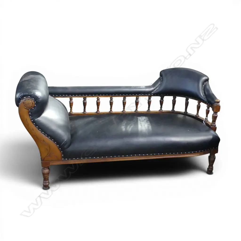 EDWARDIAN LEATHER UPHOLSTERED CLUB CHAISE L.1500mm Image 1++