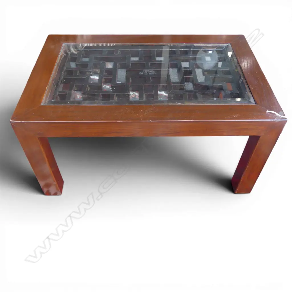 ORIENTAL SIDE TABLE w. INLAID GLASS TOP 730x480x350mm Image 1++