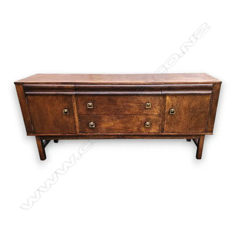 MID-CENTURY MODERN WOODEN SIDEBOARD WITH A RED FELT-LINED CUTLERY DRAWER AND BRASS HARDWARE 1800 x 450 x 830 mm Image 1++