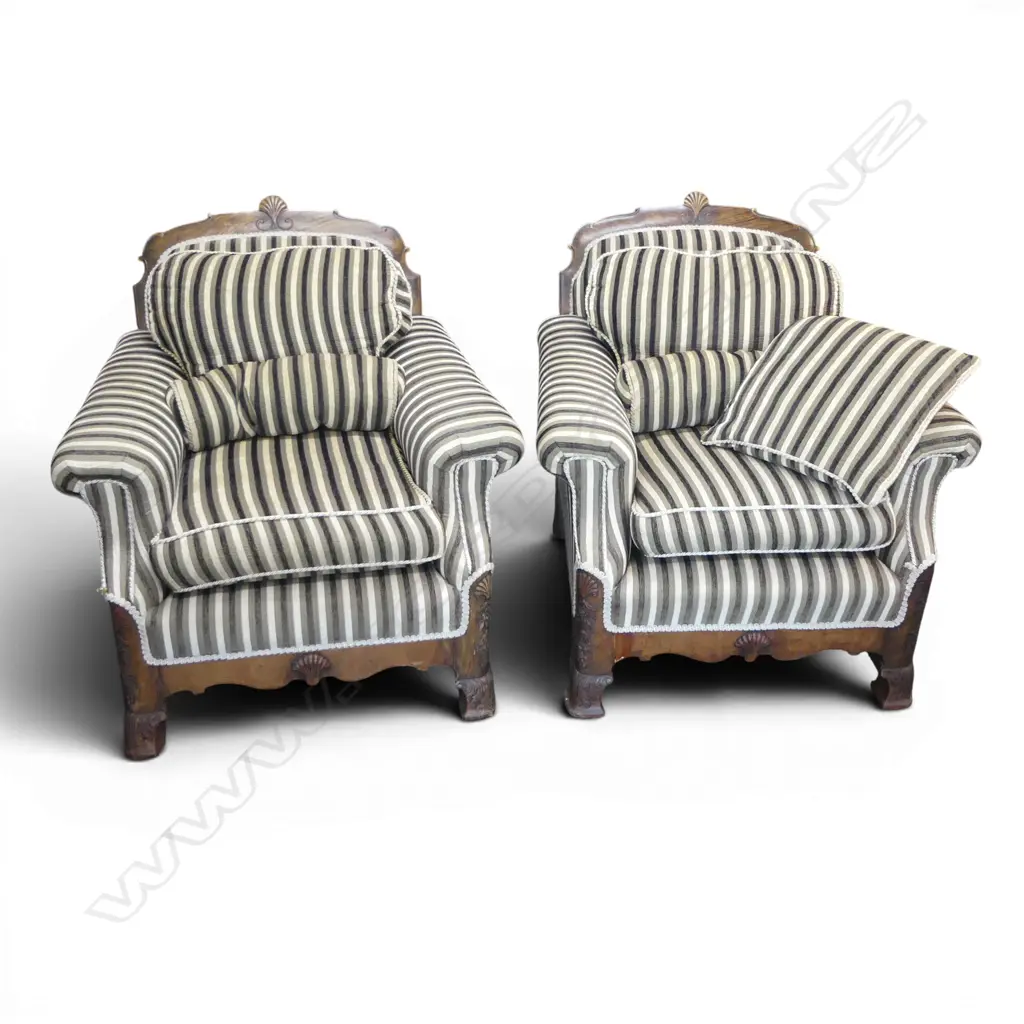 PR ARMCHAIRS, STRIPED VELVET UPHOLSTERY Image 1++