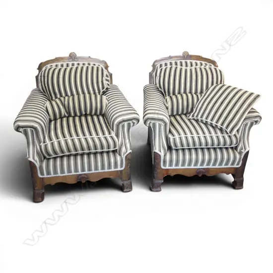 PR ARMCHAIRS, STRIPED VELVET UPHOLSTERY