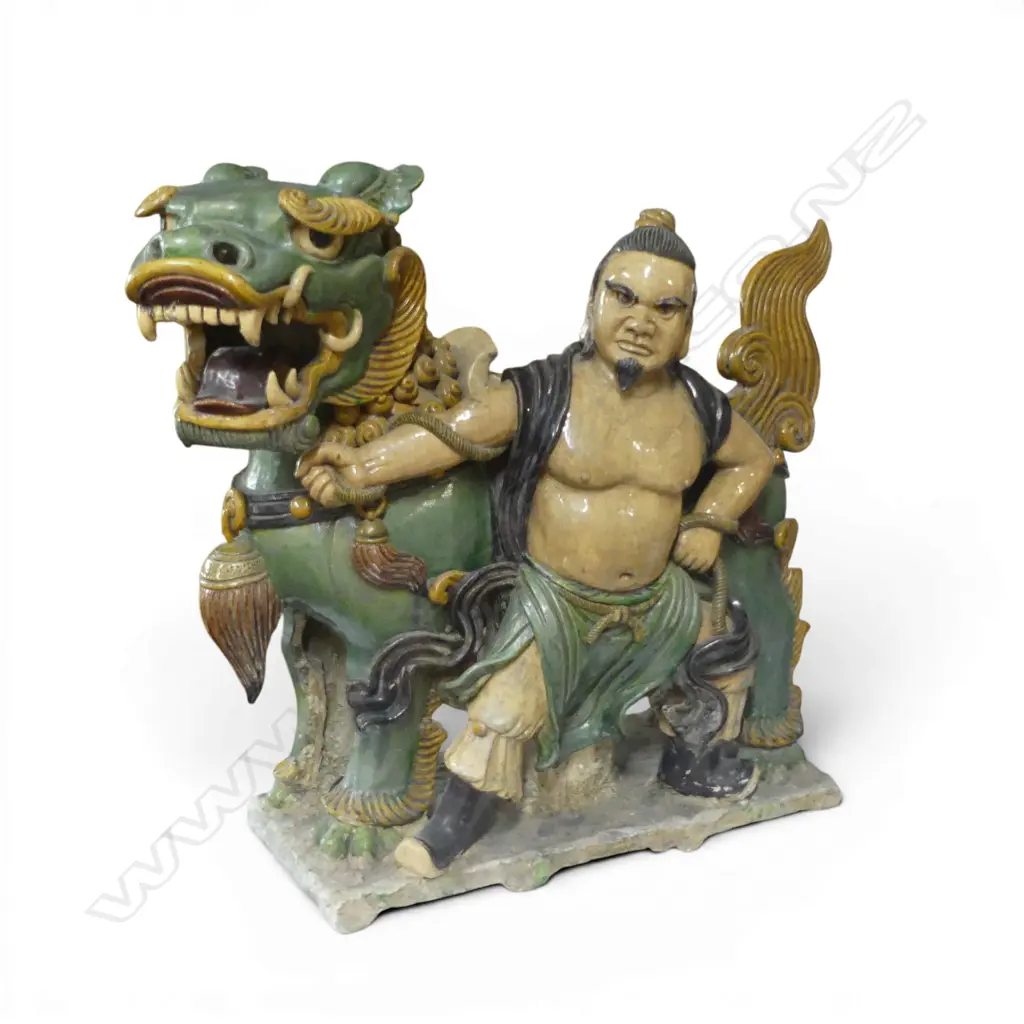 PR ORIENTAL CERAMIC TEMPLE FU LIONS, ONE WITH FAULTS AND RESTAURED PARTS 700x300x600mm Image 1++