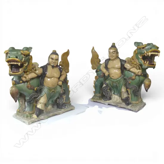 PR ORIENTAL CERAMIC TEMPLE FU LIONS, ONE WITH FAULTS AND RESTAURED PARTS 700x300x600mm