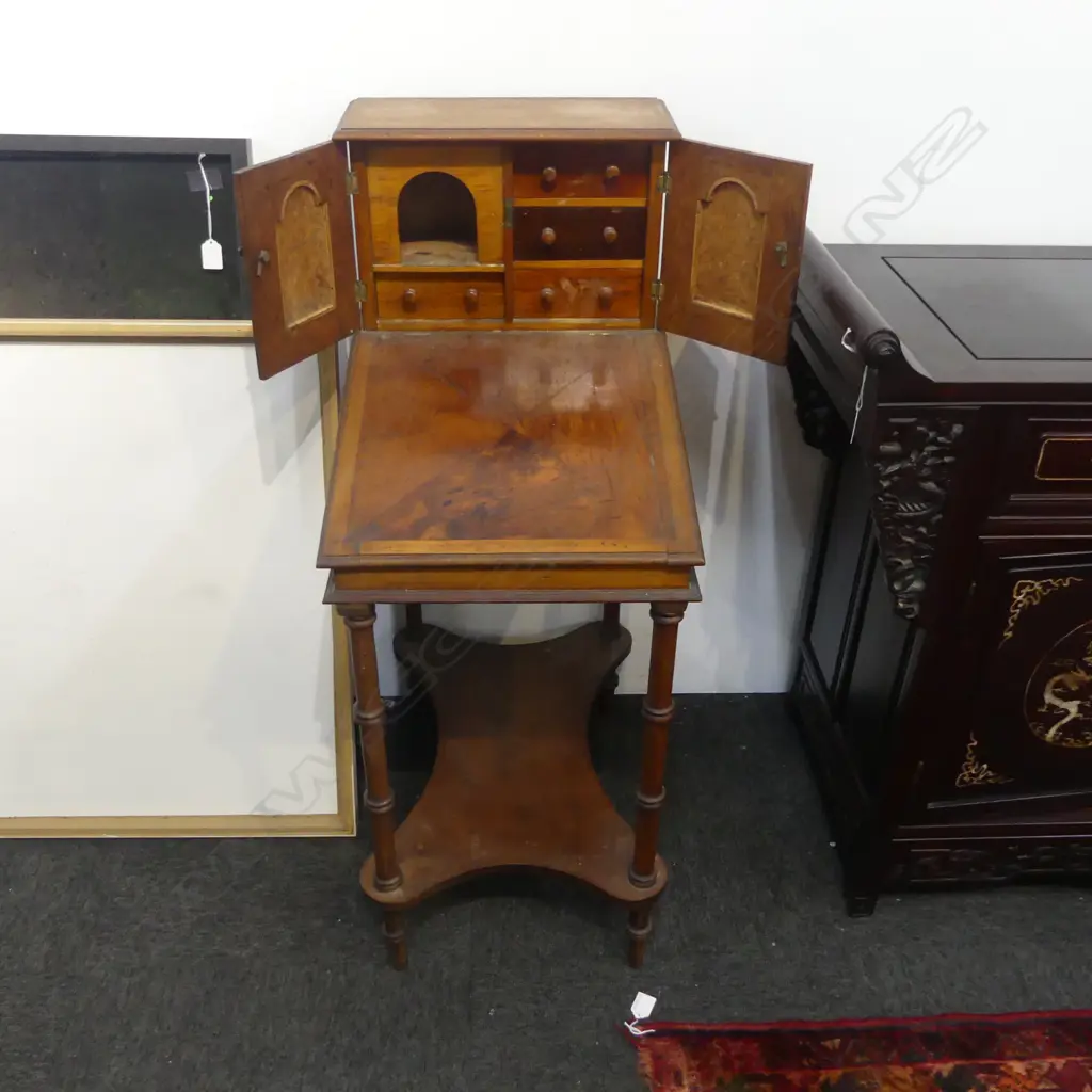 ANTIQUE NATIVE TIMER LADIES WRITING DESK, BORER Image 1++