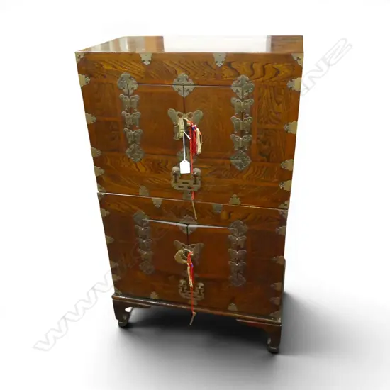 TWO PIECE KOREAN METAL BOUND CHEST 530 X 800 X 300MM
