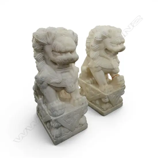 PR CARVED MARBLE TEMPLE LIONS H.320mm