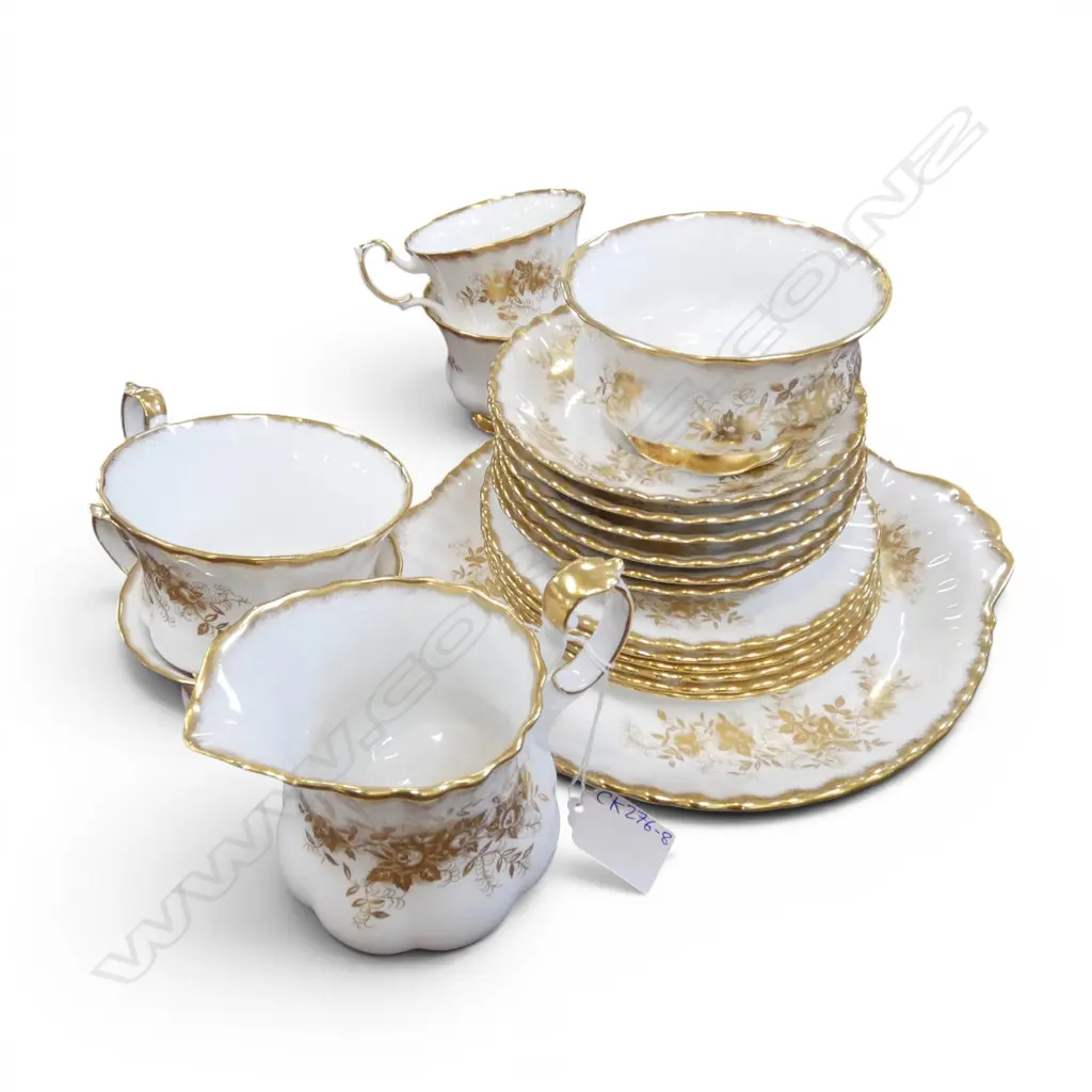 ROYAL ALBERT 'ANTOINETTE' TEA CHINA; CREAM, SUGAR, 5 C/S, CAKE PLATE etc Image 1++