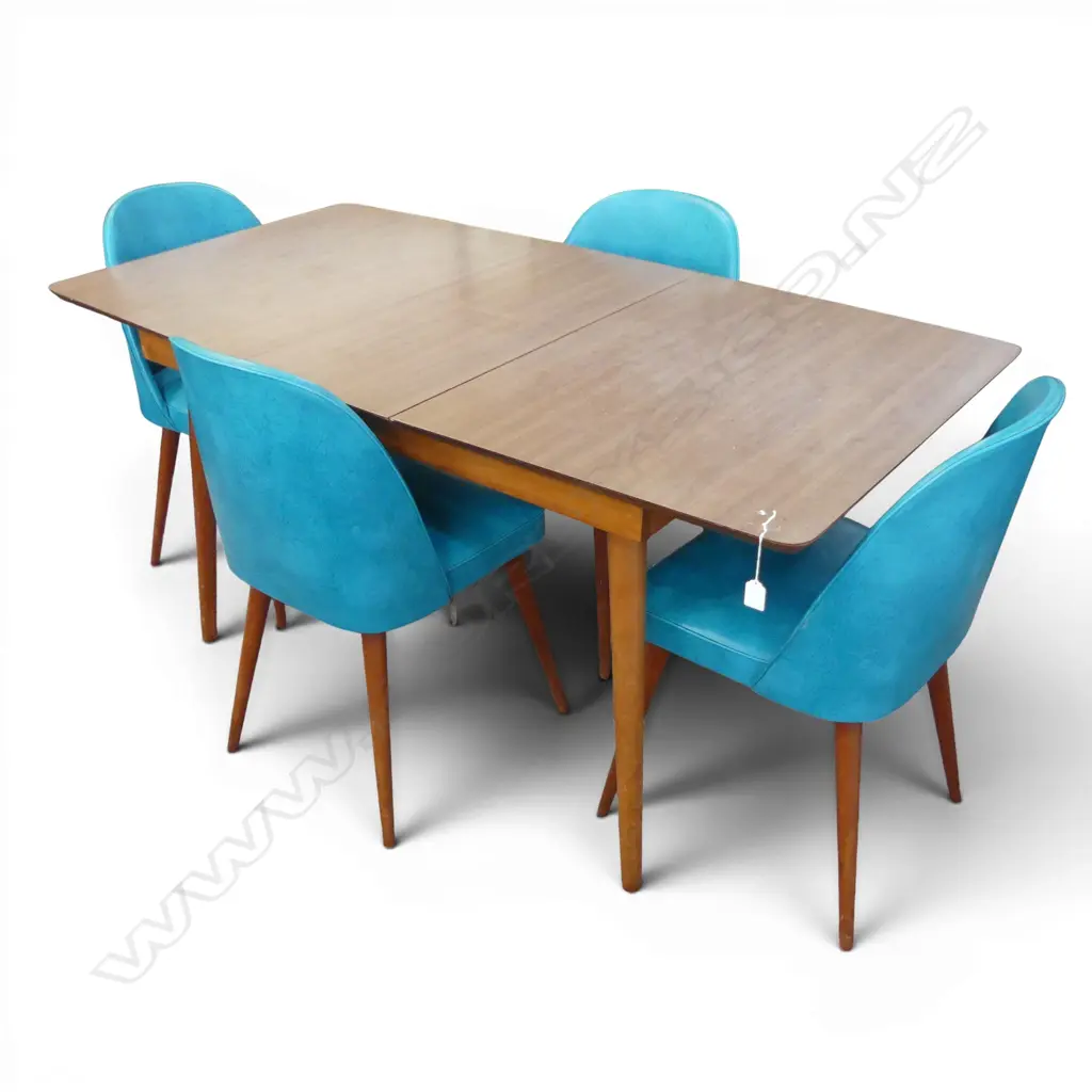 VINTAGE EXTENDING TABLE w. LEAF & 4 CHAIRS 1520x760x720mm Image 1++