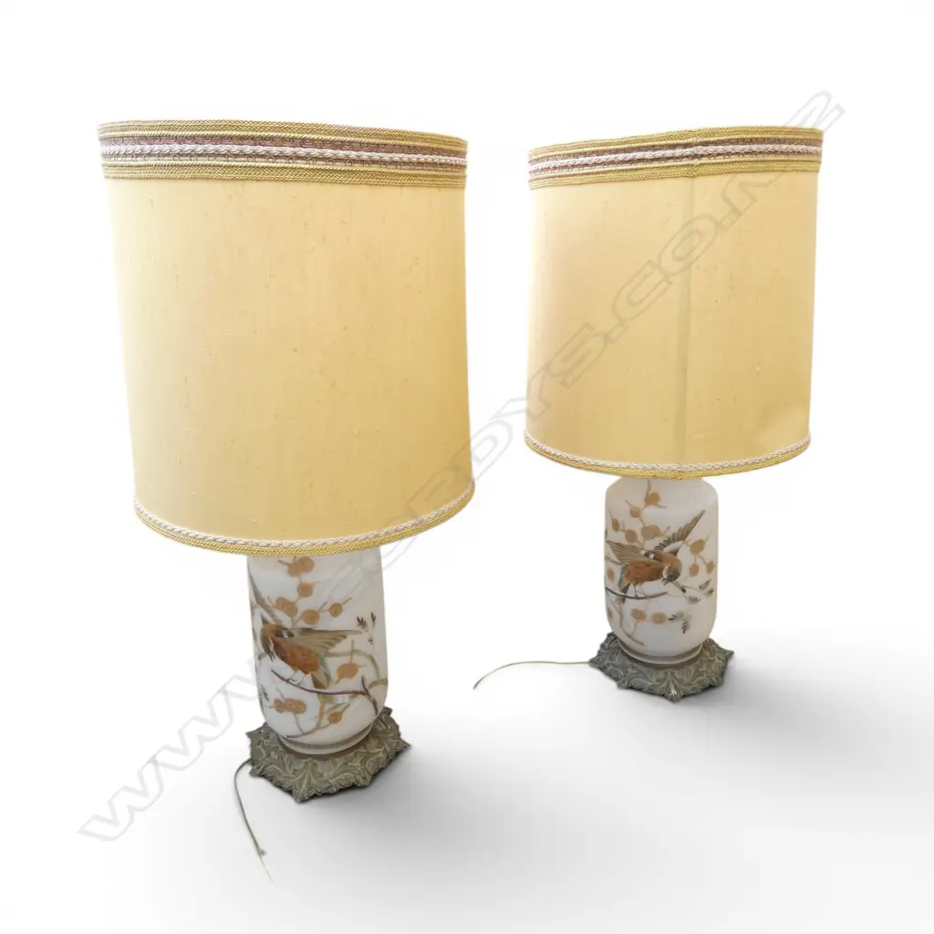 PR VINTAGE TABLE LAMPS, ANTIQUE GLASS VASE BASES, ONE REPAIRED H.705mm Image 1++