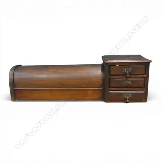 DOMED STORAGE COMPARTMENT AND AN ATTACHED THREE-DRAWER SIDE CABINET FROM A VICTORIAN DRESSING TABLE 830mm x 260mm H