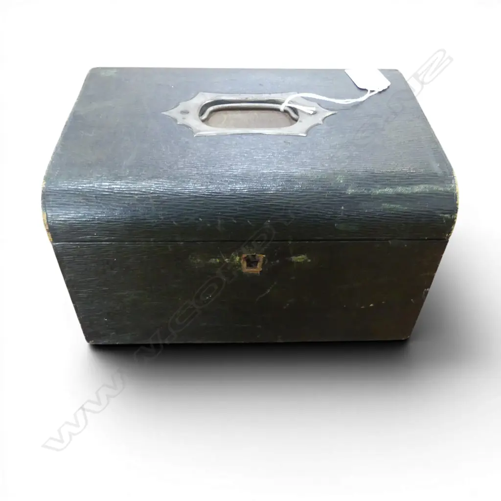 c1900 LEATHER JEWELS BOX fitted interior + tray. lock plate loose Image 1++