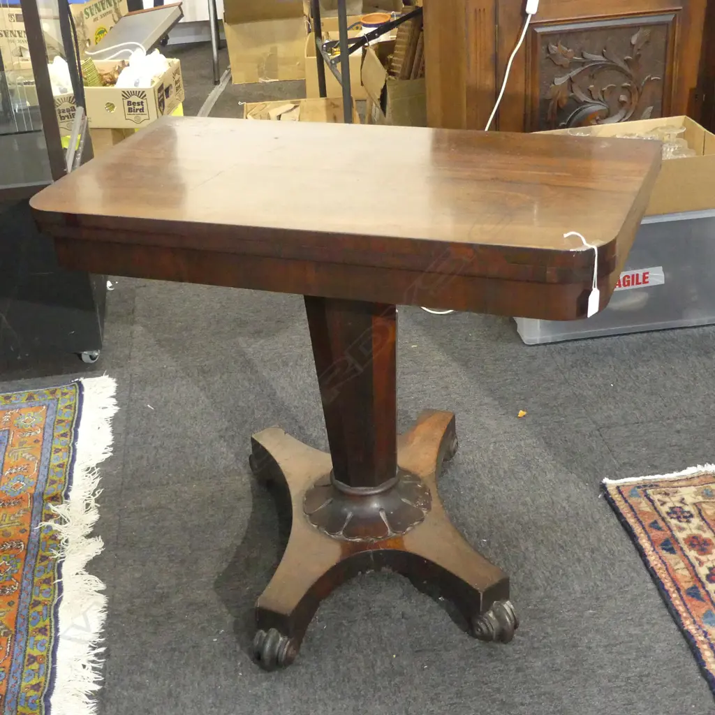 ANTIQUE MAHOGANY PEDESTAL CARD TABLE 895x460x735mm Image 1++