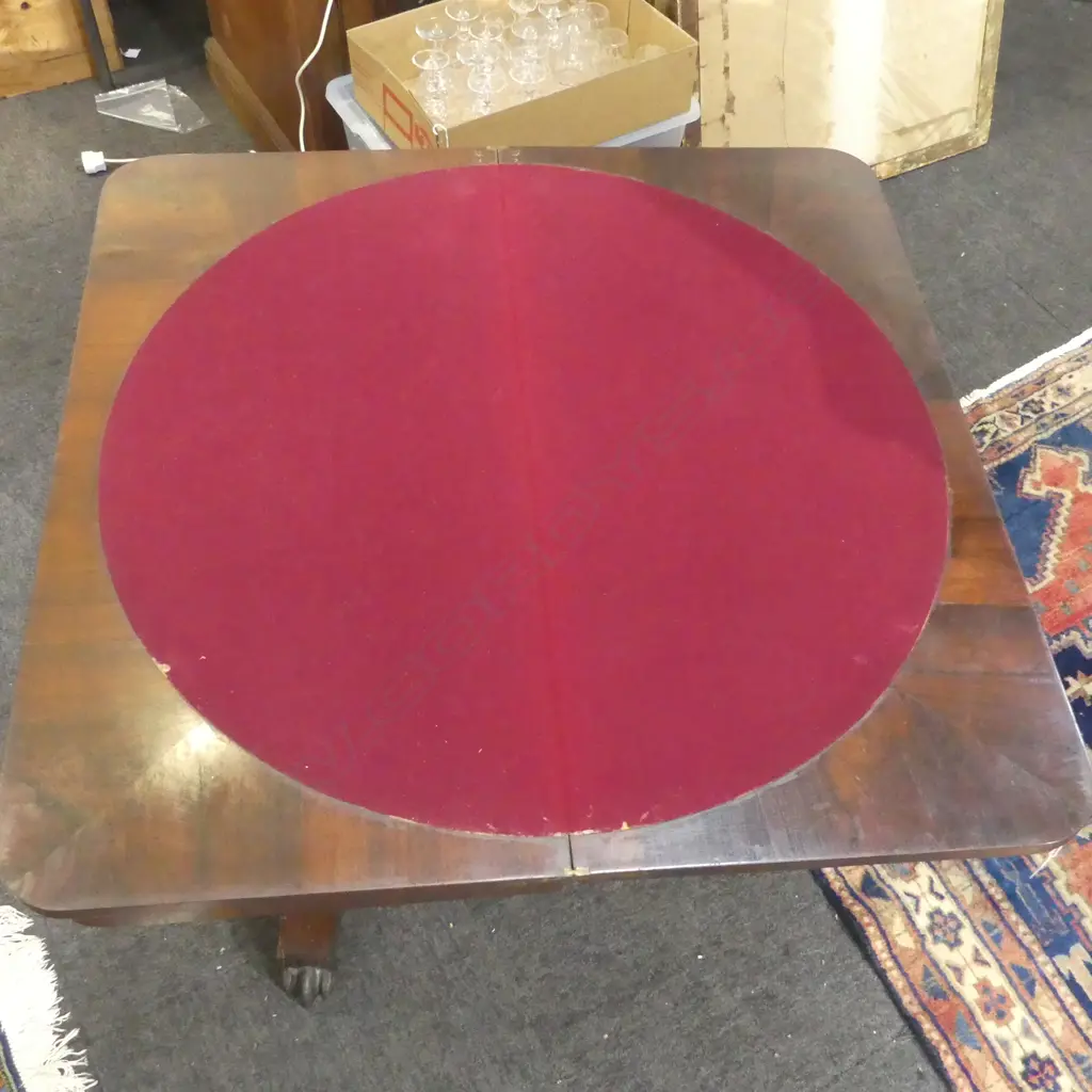 ANTIQUE MAHOGANY PEDESTAL CARD TABLE 895x460x735mm Image 1++