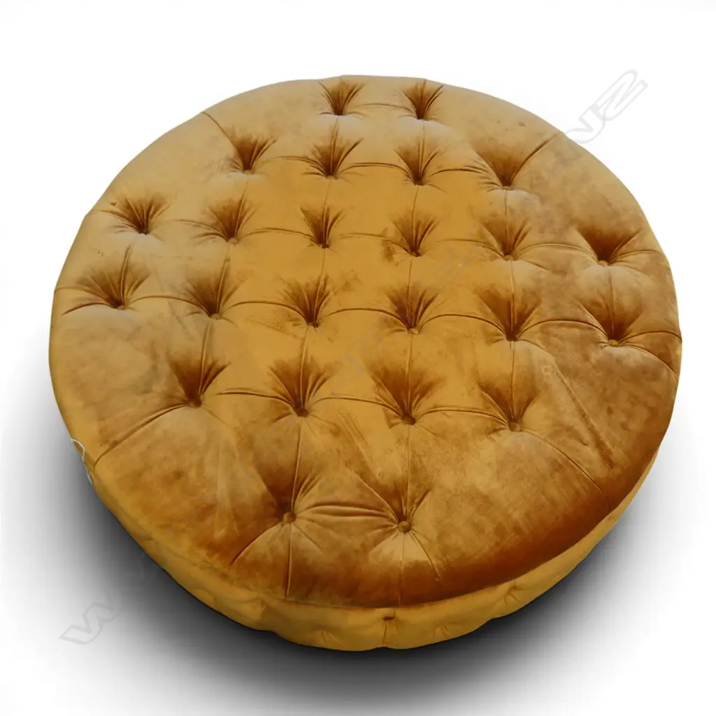 DAVID SHAW OTTOMAN IN JAMES DUNLOP 'ASPEN CANYON' RUST VELVET H.400mm, 1200mm dia SOME FADING Image 1++