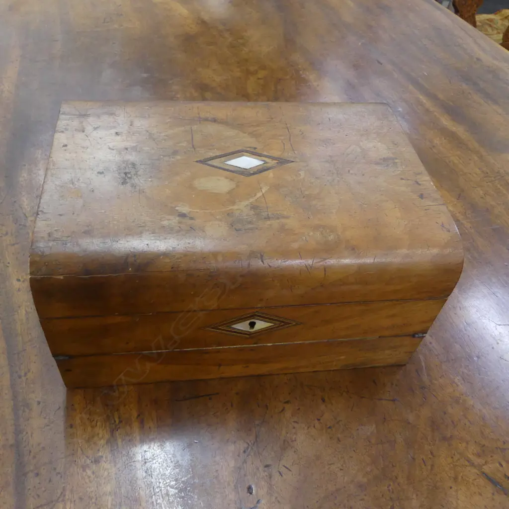 VICTORIAN WALNUT WRITING SLOPE with fold out slope. Some faults Image 1++