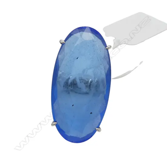 LARGE SILVER AND BLUE GLASS STATEMENT RING adjustable size