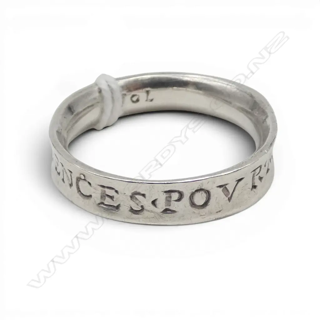 940 SILVER POSY RING 'PENSES POUR MOYE DE' (OLD FRENCH 'THINK OF ME') 4.3gms SIZE S Image 1++