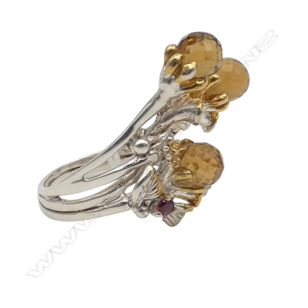 STG SILVER & CITRINE RING 10gms SIZE O Image 1++
